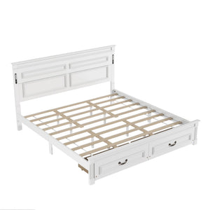 English Elm King Pine Wood Storage Bed with Led Lighting Usb Charging Tall Panel Headboard White W504S00269