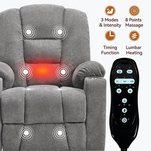 English Elm Emon's Overstuffed Chenille Power Lift Recliner with Massage Heat and Charging Ports Light Gray W1803S00091