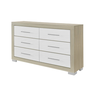 English Elm ELSA Two-Tone Solid Wood Chest with Bar Handles and Spacious Drawers on Sturdy Block Style Legs Natural+White 62.83 L x 19.21 W x 38.62 H B201P347836