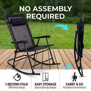 English Elm Patio Folding Rocking Chairs Set of 2 with Mesh Seat and Adjustable Headrest W5159P451092