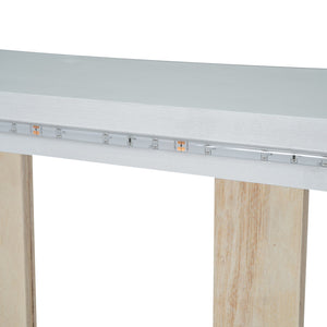 English Elm Wood Twin Race Car Platform Bed with LED Lighting, Upholstered Headrest, Sturdy Pine Build White GX002218AAK