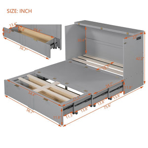 English Elm Full Size Wall Murphy Bed Cabinet with Usb Ports Drawer and Pulley Lift Gray Finish LP100770AAE