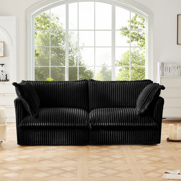 English Elm Modern Slipcovered 2-Seat Sofa In Black Corduroy – Comfy, Removable Covers, Perfect For Small Spaces! W3041S00094