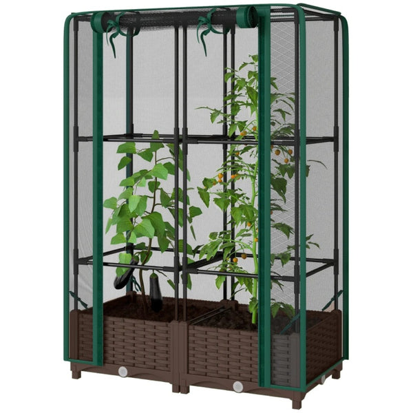 English Elm Crop Cage Raised Garden Bed with Trellis Mesh Enclosure and Built-in Water Reservoir T3971P454894