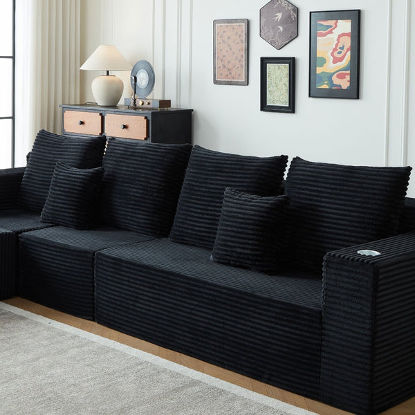 English Elm Sofa Modular Cloud Sectional with Overstuffed Corduroy Cushions for Modern Living Rooms Black W848P309967