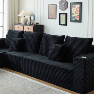 English Elm Sofa Modular Cloud Sectional Overstuffed Corduroy Lounging Comfort for Modern Living Rooms Black W848P309965
