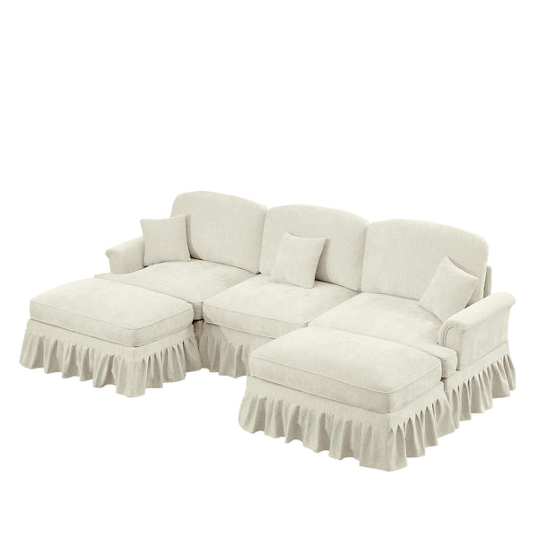 English Elm Classic Comfy Modular U-Shape Sectional Sofa: Stylish Chenille Couch With Flared Arms & Ottomans W3041S00235