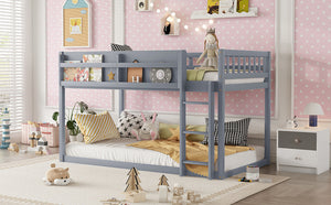English Elm Low Low Twin Over Twin Bunk Bed with Ladder, Solid Wood Low-Profile Kids Bed Frame, Sturdy Design Grey 81.1 L x 13.58 W x 6.49 H W2593P375494