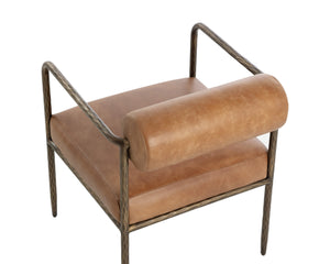 Sunpan Ajani Dining Armchair - Hand-hammered Iron Frame With Charcoal Leather For Stylish Comfort Brown Leather 111844