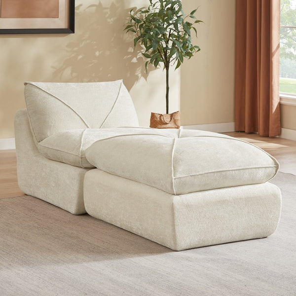 English Elm Modern Chenille Modular Sofa with Built-in Foot Pedals for Comfortable Living Rooms Beige W3396P463869
