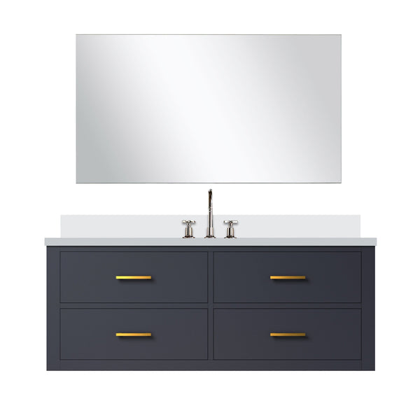 English Elm Blue Single Bath Vanity Set With Cultured Marble Top, Mirror, And Chrome Faucet - Stylish Upgrade! B2731S01994