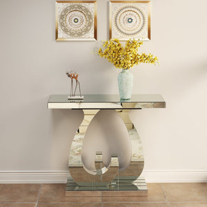 English Elm Modern Mirrored Console Table with Silver Double C Base for Entryway or Sofa W3836P382513