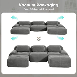 English Elm U-shaped Modular Sectional Corduroy Sofa with Wide Armrests for Living Room Comfort Grey W714S01268