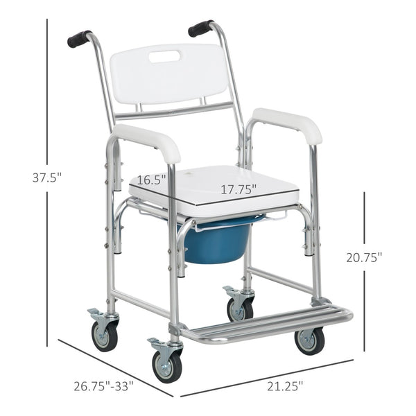 English Elm Homcom 3in1 Aluminum Commode Shower Wheelchair Padded Seat Waterproof Rolling Chair W2225P175515