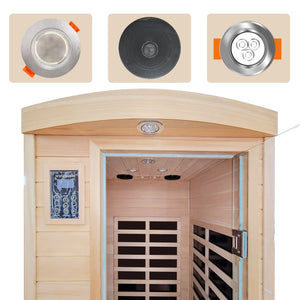 English Elm Low Emf Indoor Hemlock Sauna For One - Soothing Far-Infrared Heat, Bluetooth Audio & Modern Design W1149S00008