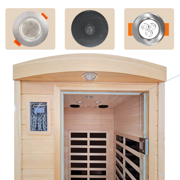 English Elm Low Emf Indoor Hemlock Sauna For One - Soothing Far-Infrared Heat, Bluetooth Audio & Modern Design W1149S00008