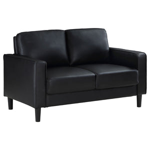 English Elm Weld Black Faux Leather Sofa Loveseat and Chair Set Mid-century Modern Living Room B062S01658