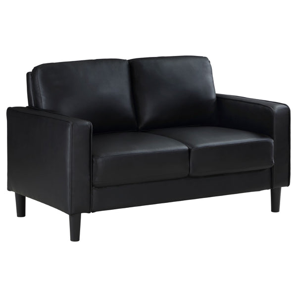 English Elm Weld Black Faux Leather Sofa Loveseat and Chair Set Mid-century Modern Living Room B062S01658
