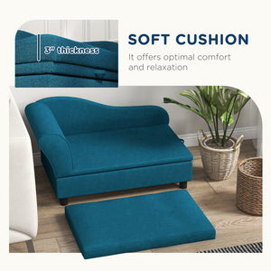 English Elm Pet Sofa with Lift Top Storage Tufted Flannel Cushion Eucalyptus Wood Frame Dark Blue T3971P406641