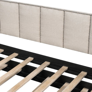 English Elm Twin Linen Upholstered Daybed with Pop up Trundle and Built in Usb Charging Beige SF000199AAA