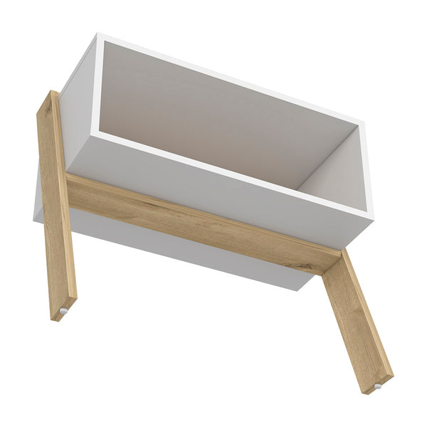 English Elm Nightstand For Small Spaces - Modern Light Oak & White Design With Open Shelf For Stylish Storage B097133058