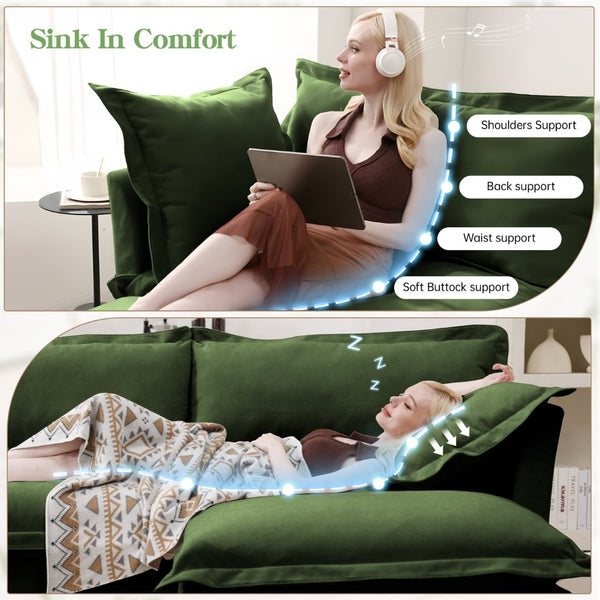 English Elm Slipcovered Extra Deep 4-Seater Sofa In Green Chenille – Removable Covers, Modular Design & Comfort! W3041S00054-GIGA