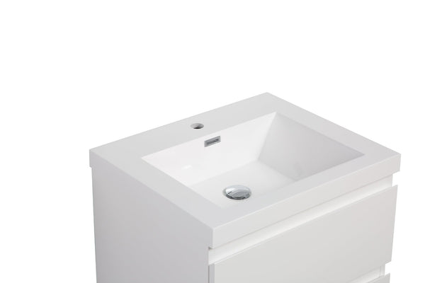 English Elm 24" Glossy White Resin Vanity Sink Seamless One-piece Basin for Modern Bathrooms W1920P263808