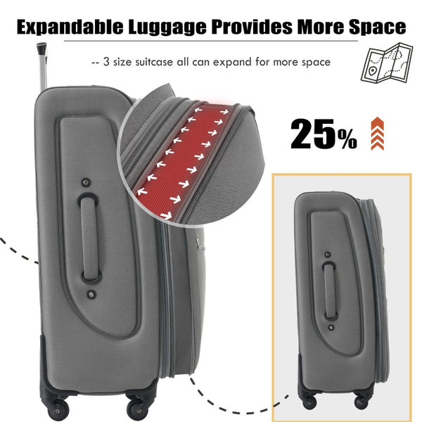 English Elm Softside Expandable Spinner Luggage Set with Tsa Lock Duffel Polyester Travel Grey N732P201004A