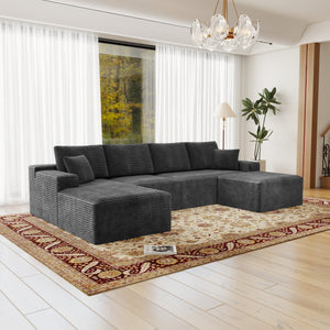 English Elm 131.9*70.8"Modular Sectional Sofa - Plush Corduroy, Fully Assembled, Versatile Design For Any Space W3819S00015