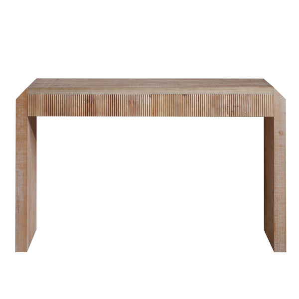 English Elm Rustic Wooden Console Table with Ribbed Drawer, Natural Finish, Durable Eco-Friendly Manufactured Wood - 51.2"L ideal for entryway organization and minimalist decor W2729P239172