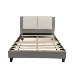 English Elm CAL-KING Faux Leather Bed in White & Grey, Upholstered Headboard 46"H, Wood Frame, Modern Luxe Finish B089S00124