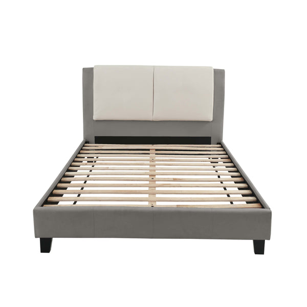 English Elm CAL-KING Faux Leather Bed in White & Grey, Upholstered Headboard 46"H, Wood Frame, Modern Luxe Finish B089S00124