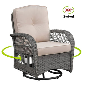 English Elm 3 Piece Outdoor Wicker Bistro Set with Swivel Rockers and Tempered Glass Table W1889P494796