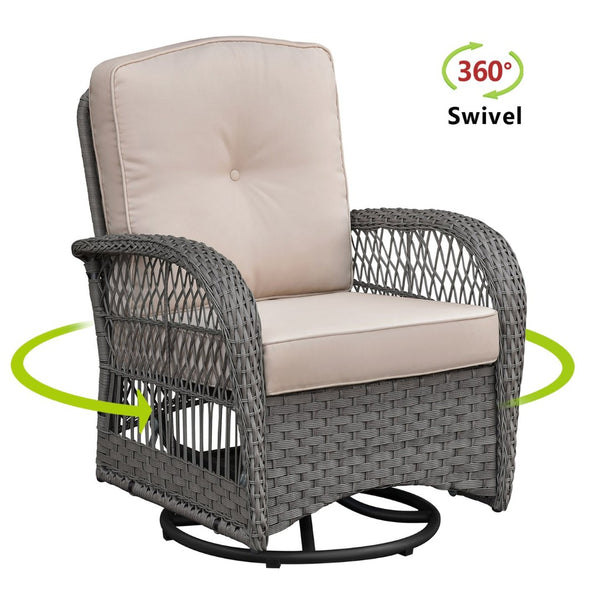 English Elm 3 Piece Outdoor Wicker Bistro Set with Swivel Rockers and Tempered Glass Table W1889P494796