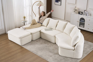 English Elm 133'' Modular U-shaped Sectional Chenille Sofa with Removable Recliner for Spacious Rooms Milk White W2231S00050