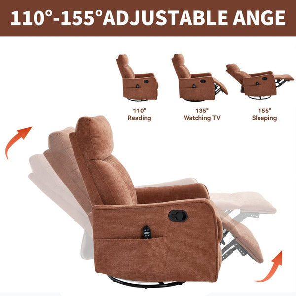 English Elm Blue Fabric Swivel Rocker Recliner with Massage Heat Nodes for Living Room Comfort Orange W1803P321821