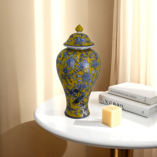 English Elm Avery Sculptural Ceramic Vase with Spiral Ribbed Texture for Modern Home Decor Blue+Yellow B056P416931