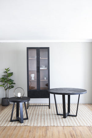 English Elm D23.5x24.5" Modern Black Coffee Table with Rounded Top & Overlapping Cross-Leg Frame, 23D x16H Stylish Accent W2078P291776