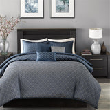 Madison Park Biloxi Transitional 6 Piece Jaquard Duvet Cover Set MP12-3736 Navy