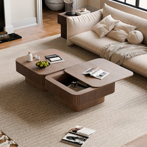 English Elm 31.5'' Square Wood Veneer Flip Top Storage Coffee Table with Slat Detail for Living Rooms Walnut W1435P375246