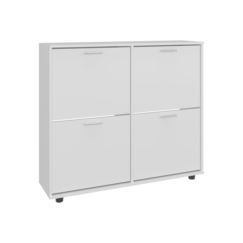English Elm Opal Four-Door Shoe Cabinet with 20-Pair Capacity, Segmented Shelves, Modern White Finish B200P335358