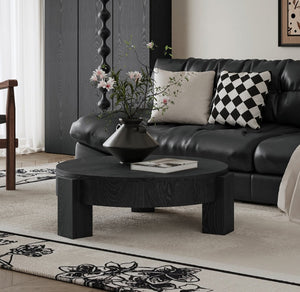 English Elm 33'' Round Coffee Table Parquet Veneer Flip Top Hidden Storage Wabi-sabi Living Room Black W1435P419322