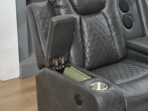 English Elm M071 Power Reclining Sectional Sofa with Bluetooth Speakers, LED Strips, USB Charger & Cupholders Grey W1805S00067