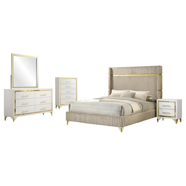 English Elm Malcolm Queen Bedroom Set Velvet Wingback Bed Chrome Accents Glam Suite B062S01745