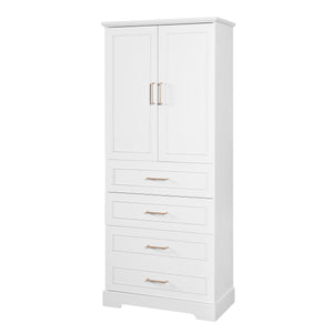 English Elm 72.2'' Tall Freestanding Bathroom Cabinet with 3 Drawers, Adjustable Shelf, Soft-Close Doors, Modern Elegant Design White N729P296769K