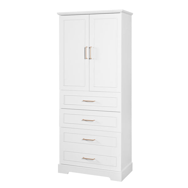 English Elm 72.2'' Tall Freestanding Bathroom Cabinet with 3 Drawers, Adjustable Shelf, Soft-Close Doors, Modern Elegant Design White N729P296769K