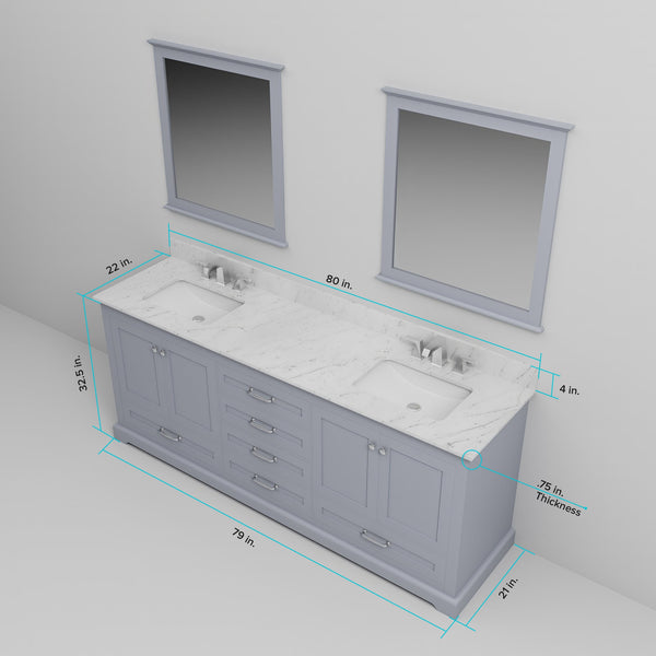 English Elm Dark Grey Double Bath Vanity 80 in. W x 22 in. D with Cultured Marble Top, Soft-Close Storage, Mirrors B2731S00868