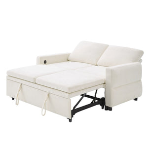 English Elm Convertible Chenille Sleeper Loveseat with Usb Ports and Reclining Backrest for Small Spaces Beige N719P390439A
