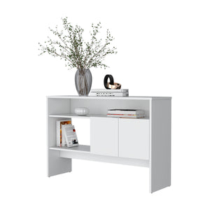 English Elm White Console Table with Two Doors and Three Shelves, Modern White Storage Console for Living Room Decor (98) B062P252129