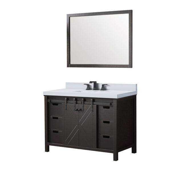English Elm Brown Bath Vanity 48" W x 22" D with Cultured Marble Top, Matte Black Faucet & 44" Mirror, Durable B2731S01339